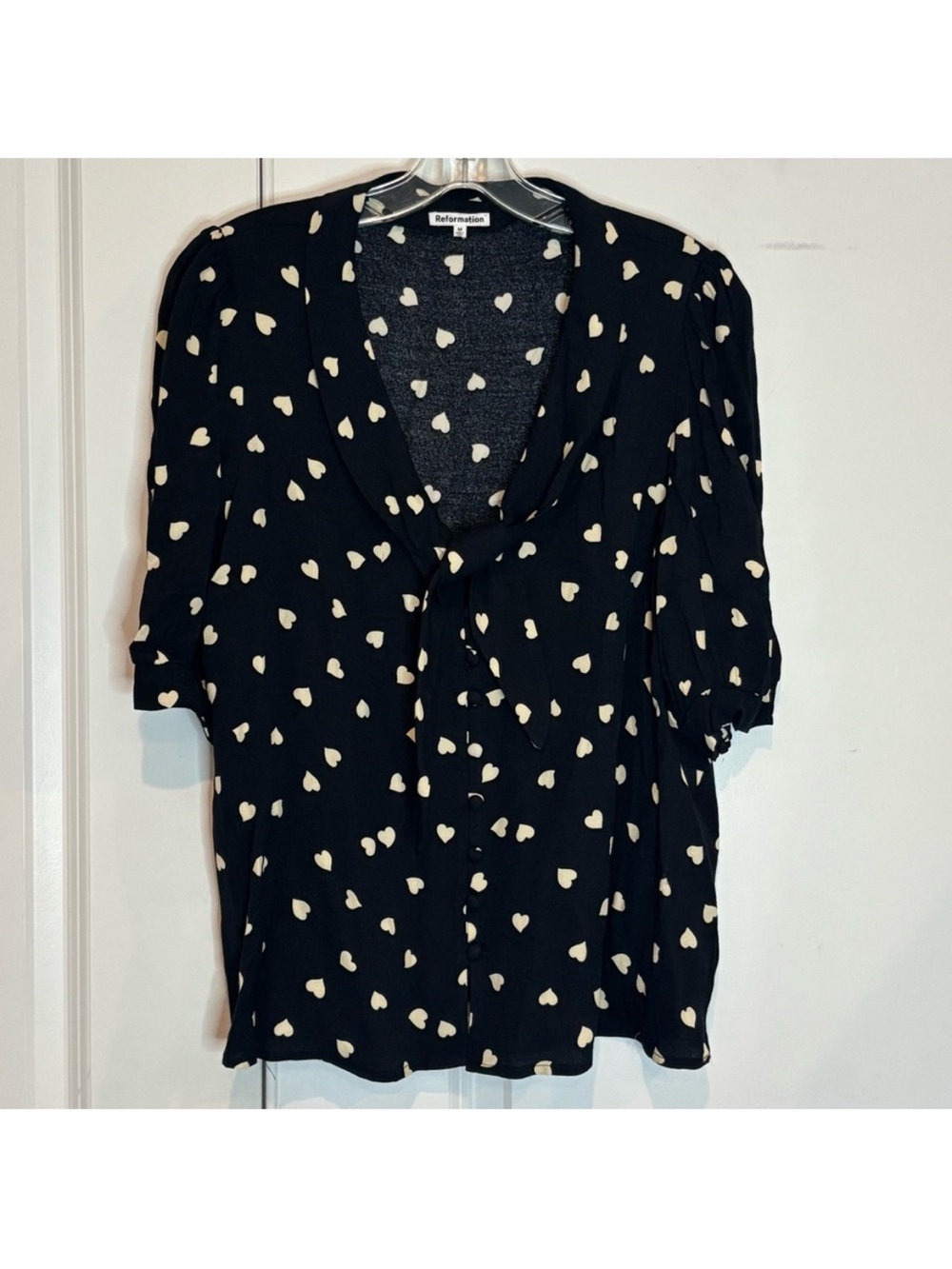 Reformation Black & White Heart Blouse Top Medium - Picture 6 of 10
